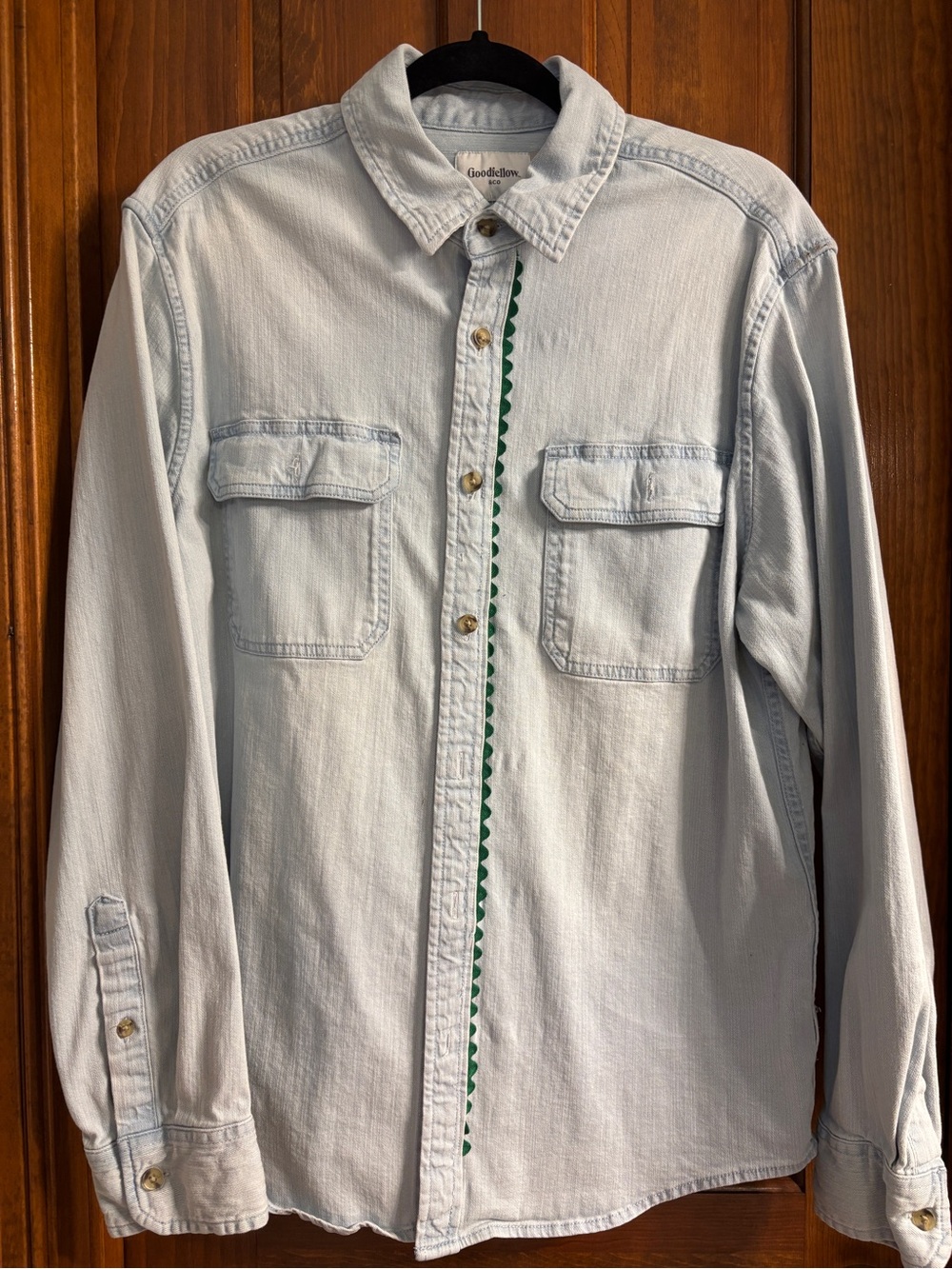 Upcycled denim shirt with Rick rack